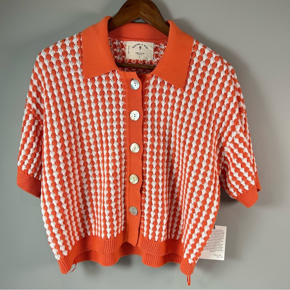 NWT Electric&Rose/Anthropologie Jacklyn Tangerine Cardigan Crop Top Womens Sz L